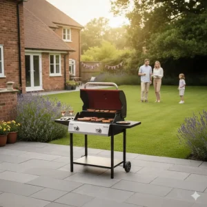 A compact 2-burner gas barbecue, ideal for small UK gardens and patio spaces.