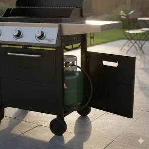 The internal storage area of the Gas2Coal BBQ, designed to neatly house a standard UK Patio Gas cylinder.