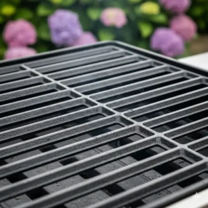 Durable porcelain-enamel cooking grates on a value-for-money gas barbecue.