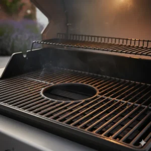 Detailed view of the Weber Genesis Gourmet BBQ System porcelain-enamelled cast iron cooking grates.