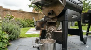 Demonstration of the ash clean-out system, highlighting ease of maintenance for both grill brands.