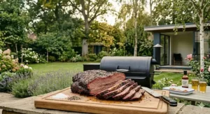 A sliced beef brisket with a pink smoke ring, demonstrating professional results from a smoker under £1000.