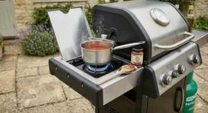 A 3 burner gas BBQ under £300 with an additional side burner hob for cooking sauces or boiling corn.