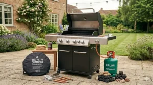 A side-by-side comparison chart of affordable 4 burner gas bbqs available in the UK, highlighting models priced under £500.