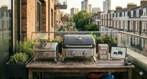 Comparing sizes of tabletop gas BBQs to find the best fit for a small balcony.