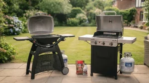 A size comparison of portable Weber and Char-Broil models for small UK gardens.