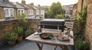 A sleek, compact barbecue design perfect for small UK balconies and terraces, priced under £200.