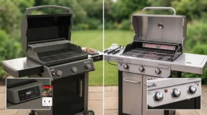 Side-by-side display of Weber Spirit and Char-Broil Pro series cooking features.