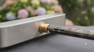 Rust-resistant BBQ stored safely under a sheltered patio area during the winter months.