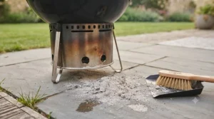 Fine white ash remaining after burning natural British charcoal, highlighting its zero-waste eco benefits.