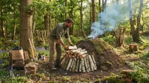 Sustainable British woodland managed to produce eco-friendly lumpwood charcoal for barbecues.