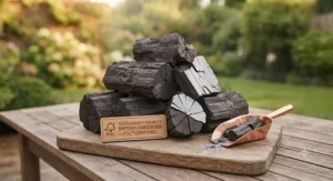 Sustainably sourced British and European hardwood lumpwood charcoal ready for eco-friendly outdoor cooking.