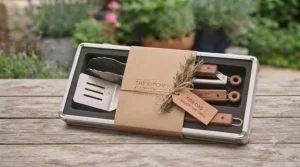 A boxed BBQ tool set wrapped up as a thoughtful Father's Day or birthday gift for outdoor cooking enthusiasts.