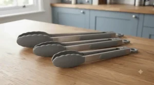 A versatile 3-piece set of silicone tipped tongs in various lengths for everyday cooking tasks.