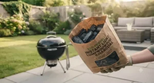 Eco-friendly instant light charcoal packaging featuring sustainable FSC certification for British gardens.